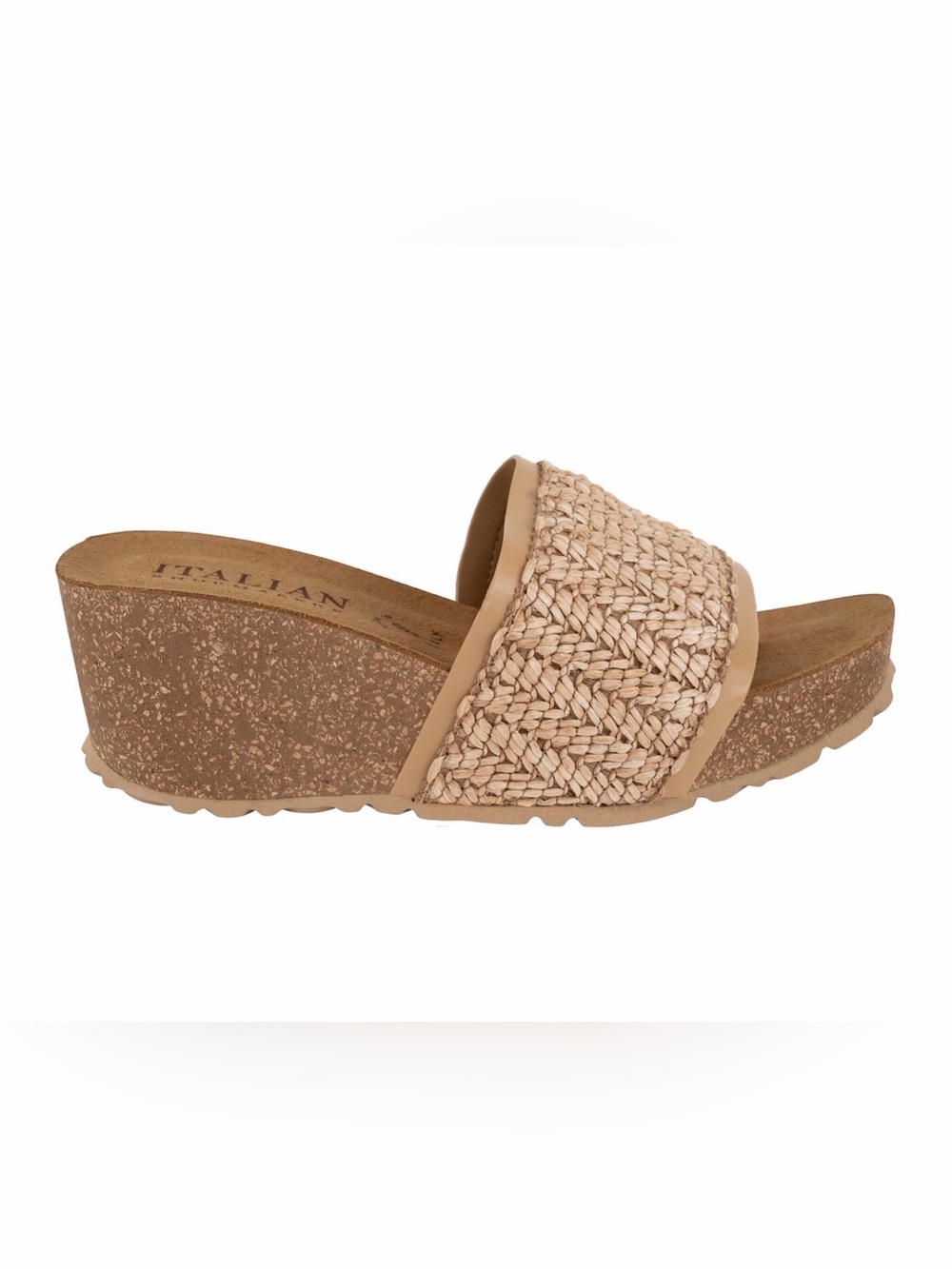 Italian Shoemakers Tan Woven Cork Wedge Slide